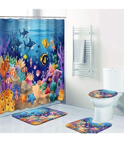 Amazon.com: JAWO Ocean Fish Bathroom Rug for Kids, Underwater Sea