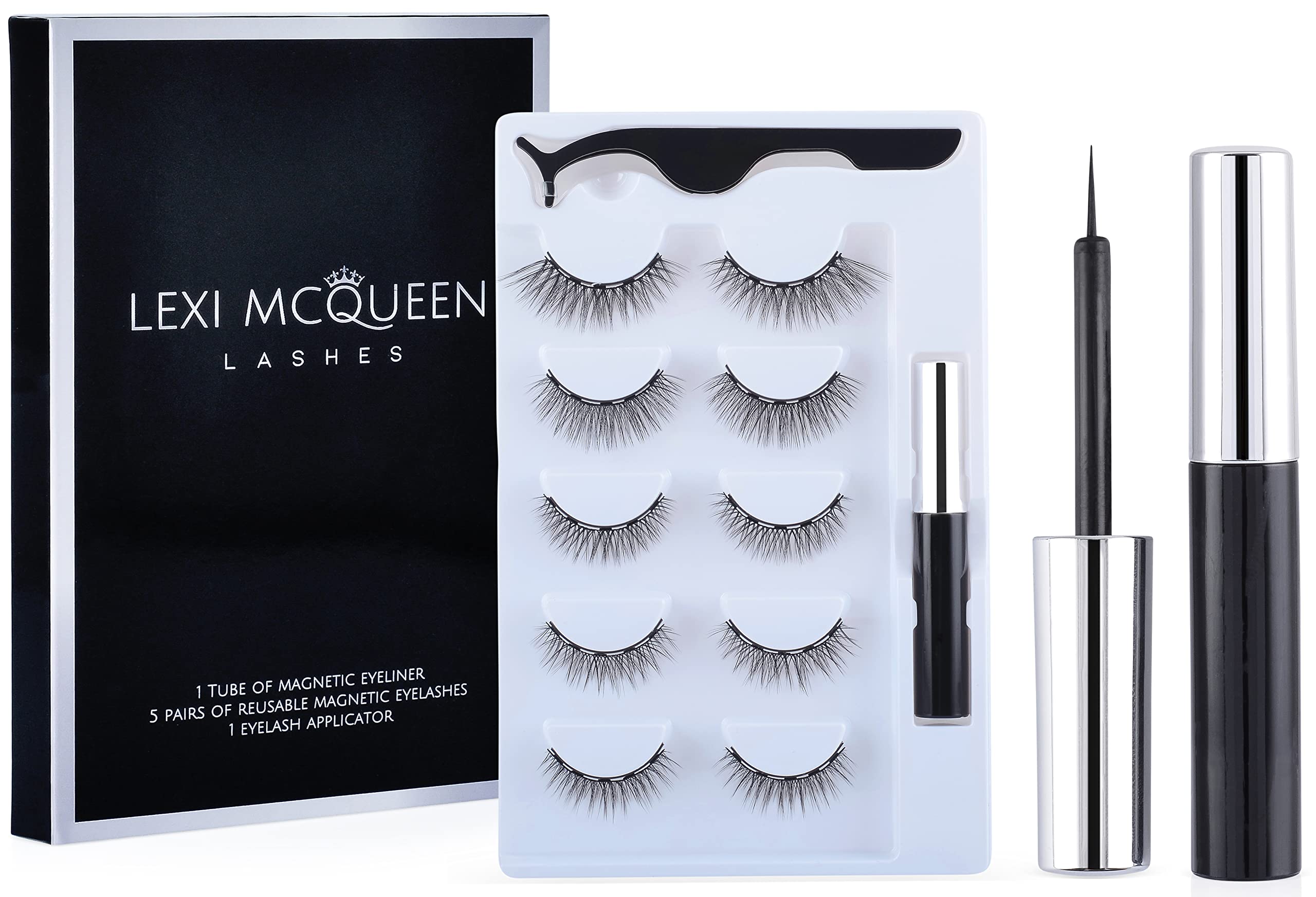 Photo 1 of Magnetic Eyelashes with Eyeliner, False Lashes, Magnetic Lashes Eyelash Extension Kit - Includes Tweezers for Easy Application (5 Pairs) Black