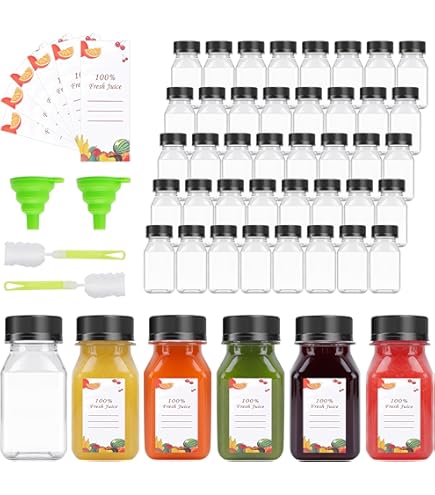 OBKJJ 150 Pack 2 Oz Plastic Juice Bottles With Caps - Clear Reusable Containers, Brushes, Funnels & Stickers - View #2