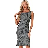 Allegra K Tweed Dress for Women's Summer Sleeveless Elegant Plaid Bodycon Dresses