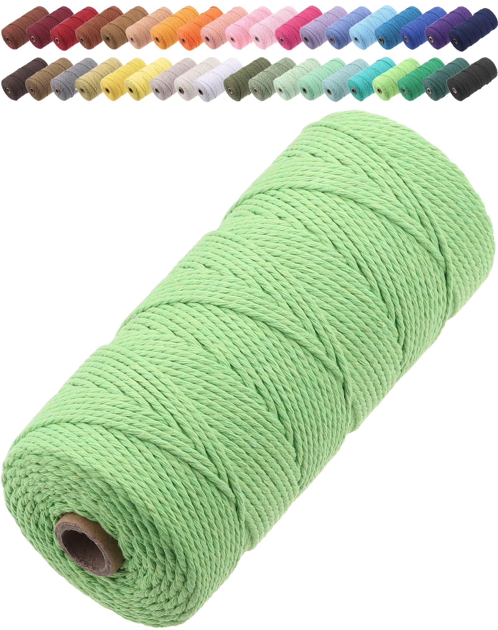 GOHOF Macrame Cord 2mm x 205m Premium Cotton Macrame Rope, 3 Strand Twisted Soft Cotton Cord, One of The Most Perfect Materials for Macrame Art, Cotton String Without Chemicals (Light Green)