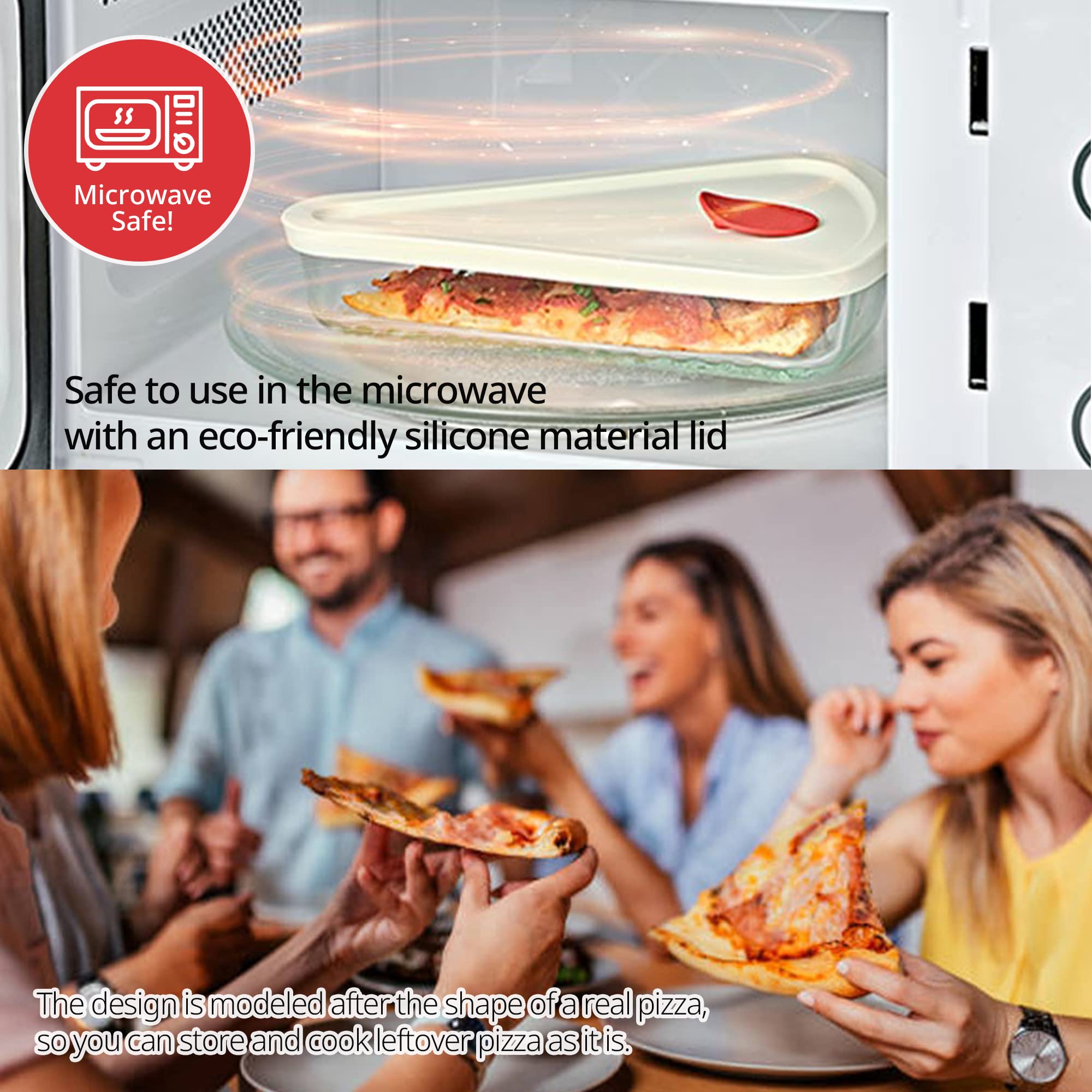 Reusable Pizza Slice Container Storage, Tray and Saver to Organize & Save Space with BPA-Free Microwavable Heat & Shock Resistant Tempered Glass Material,Eco-friendly Silicone Material Lid (2)
