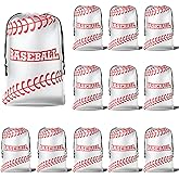 12 Pack Baseball Goodie Bags, 8" x 12" Baseball Drawstring Gift Bags, Reusable Baseball Party Favor Bags Snack Treat Bag Waterproof Plastic Packaging Storage for Birthday Sports Themed Party Supplies
