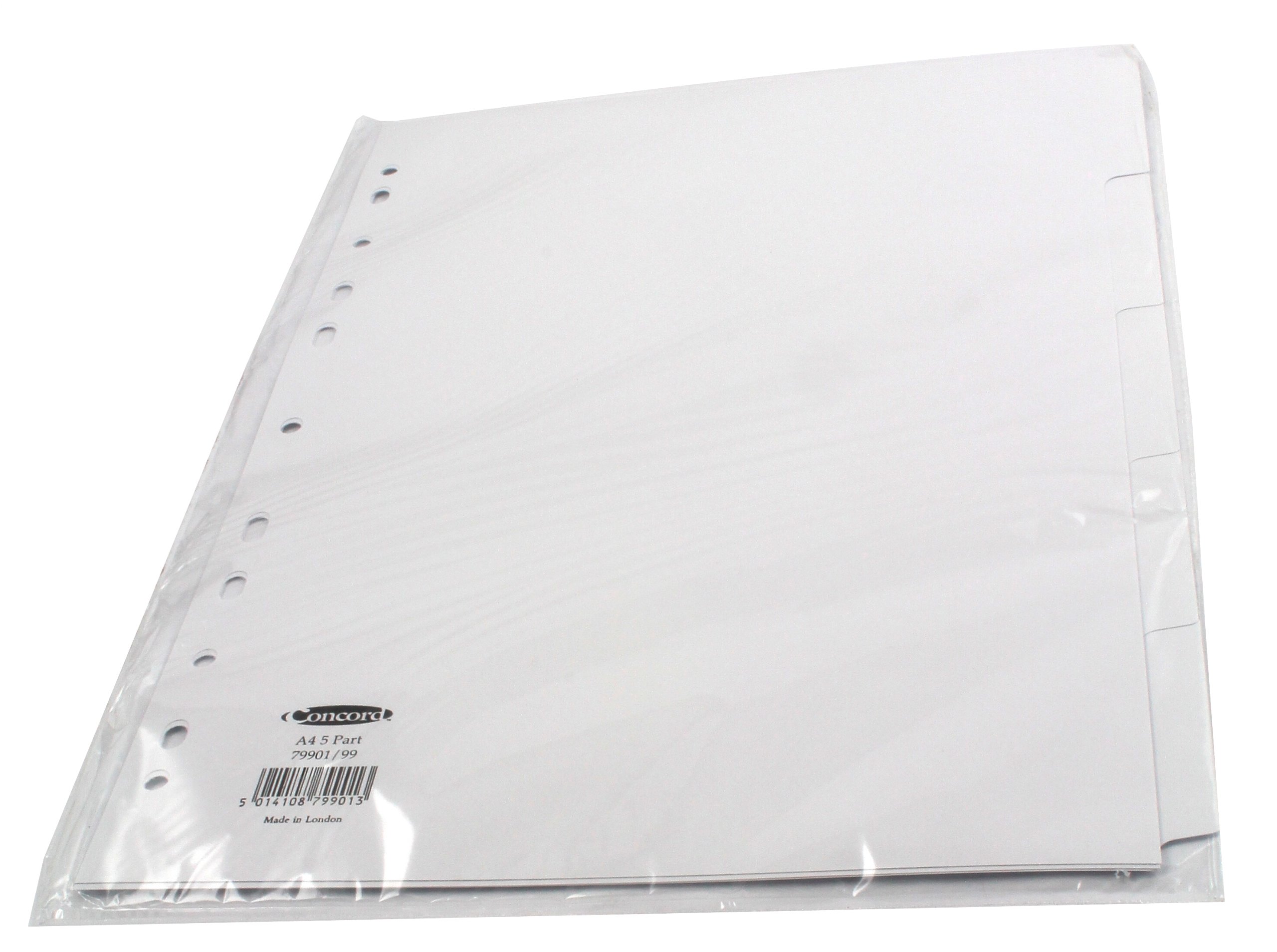 Concord Subject Dividers 230 Micron Punched 11 Holes 5-Part A4 White Ref 79901/99