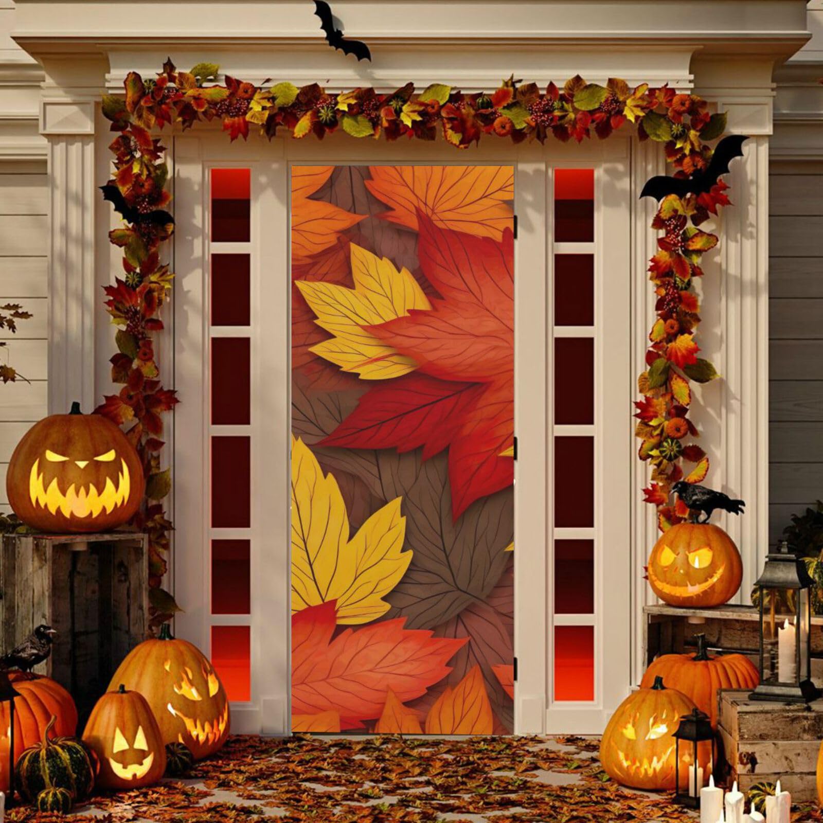 Photo 1 of Wajiw Autumn Maple Leaf Door Cover Washable High Elastic Fabric Front Door Cover for Festive Party Home Decor,35x79Inch