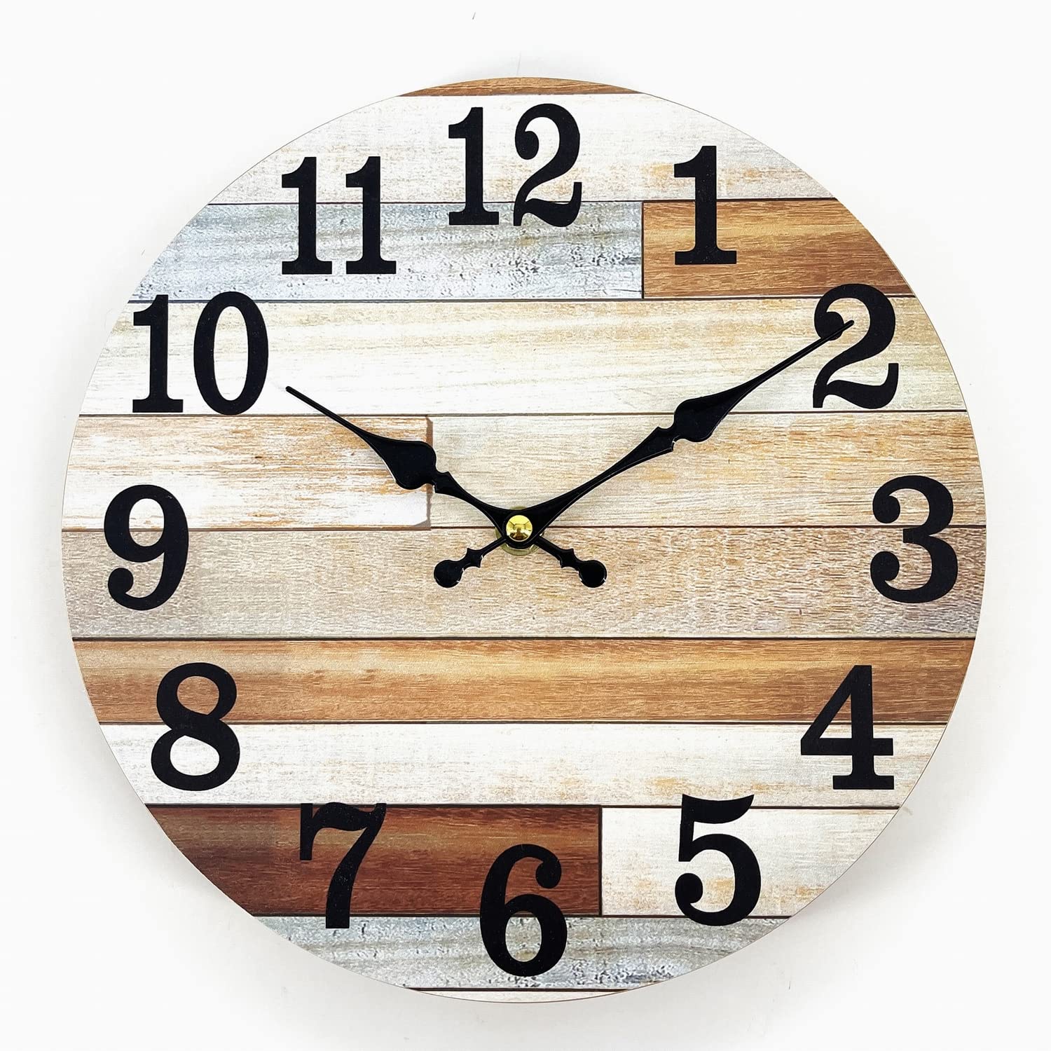 Photo 1 of GIFTAYA Rustic Wood Wall Clock 10" Round | Country Retro Rustic Style | Decorative for Living Room, Kitchen, Bathroom (Brown)