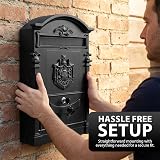 ZENO Letter Box Wall Mounted Postbox Black Large Traditional Mailbox with 2 Keys view 7
