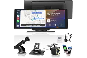 Carpeer Portable Carplay Screen for Car, 10.26" Wireless Carplay & Android Auto Car Play Touchscreen with 1080P Backup Camera