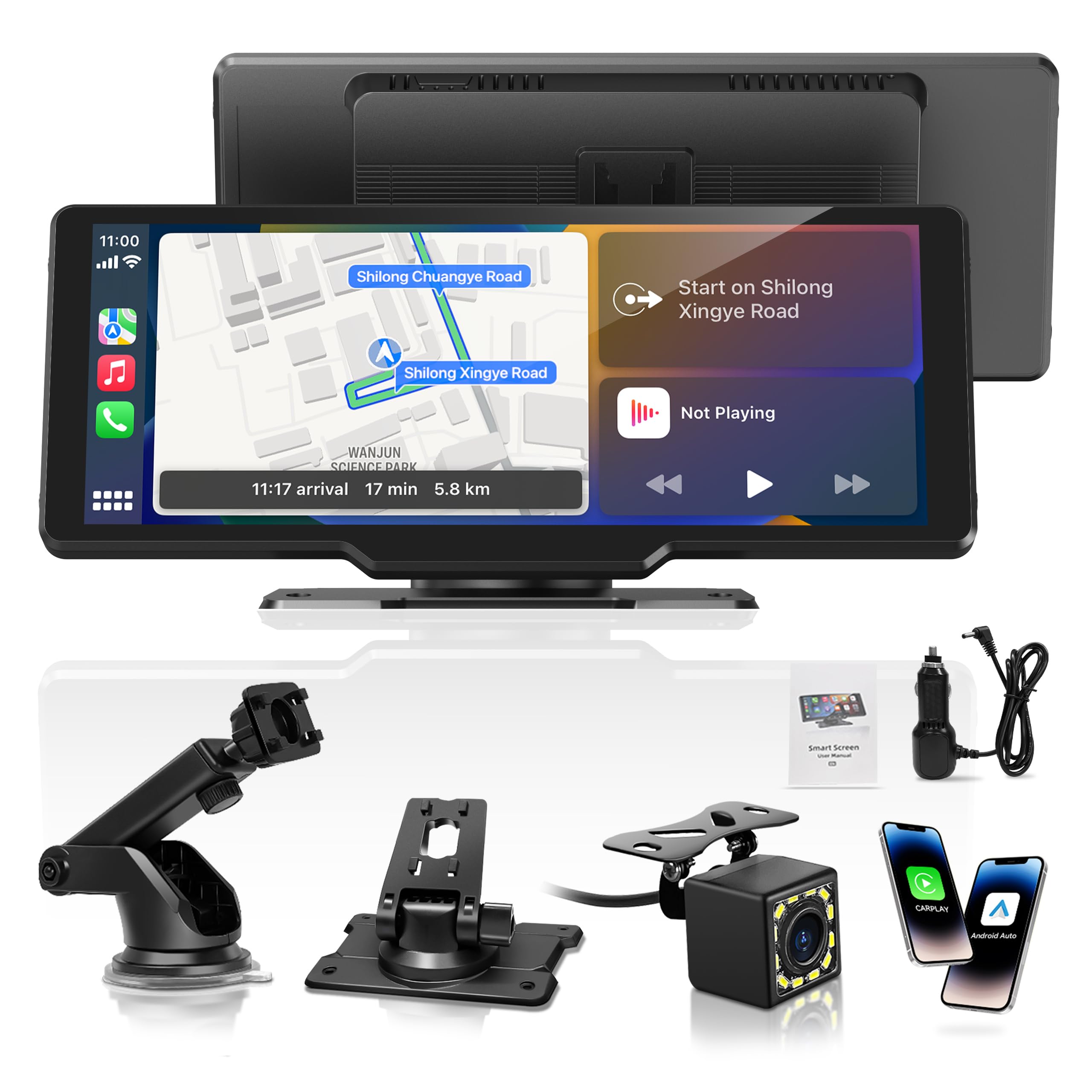 Photo 1 of ***missing parts. screen turns on but doesn't load pass the initial start up menu***Portable Carplay Screen for Car, 10" Wireless Carplay & Android Auto Car Play Touchscreen with 1080P Backup Camera,GPS Navigation,Voice Control,5.0 Bluetooth (10inch)***mi