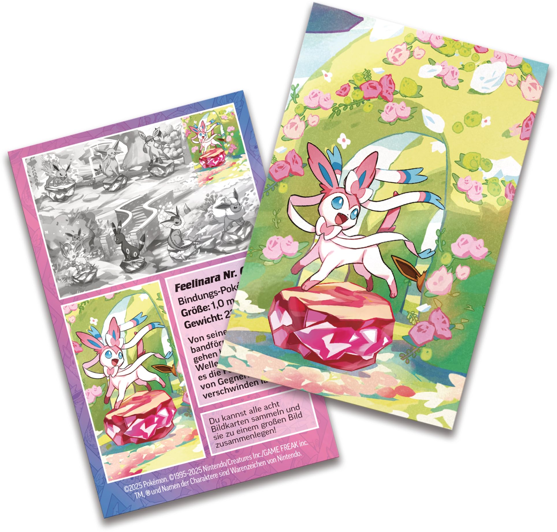 Pokémon-Sammelkartenspiel: Mini-Tin-Box Karmesin & Purpur – Prismatische Entwicklungen: Feelinara (2 Boosterpacks & 1 Münze) 7