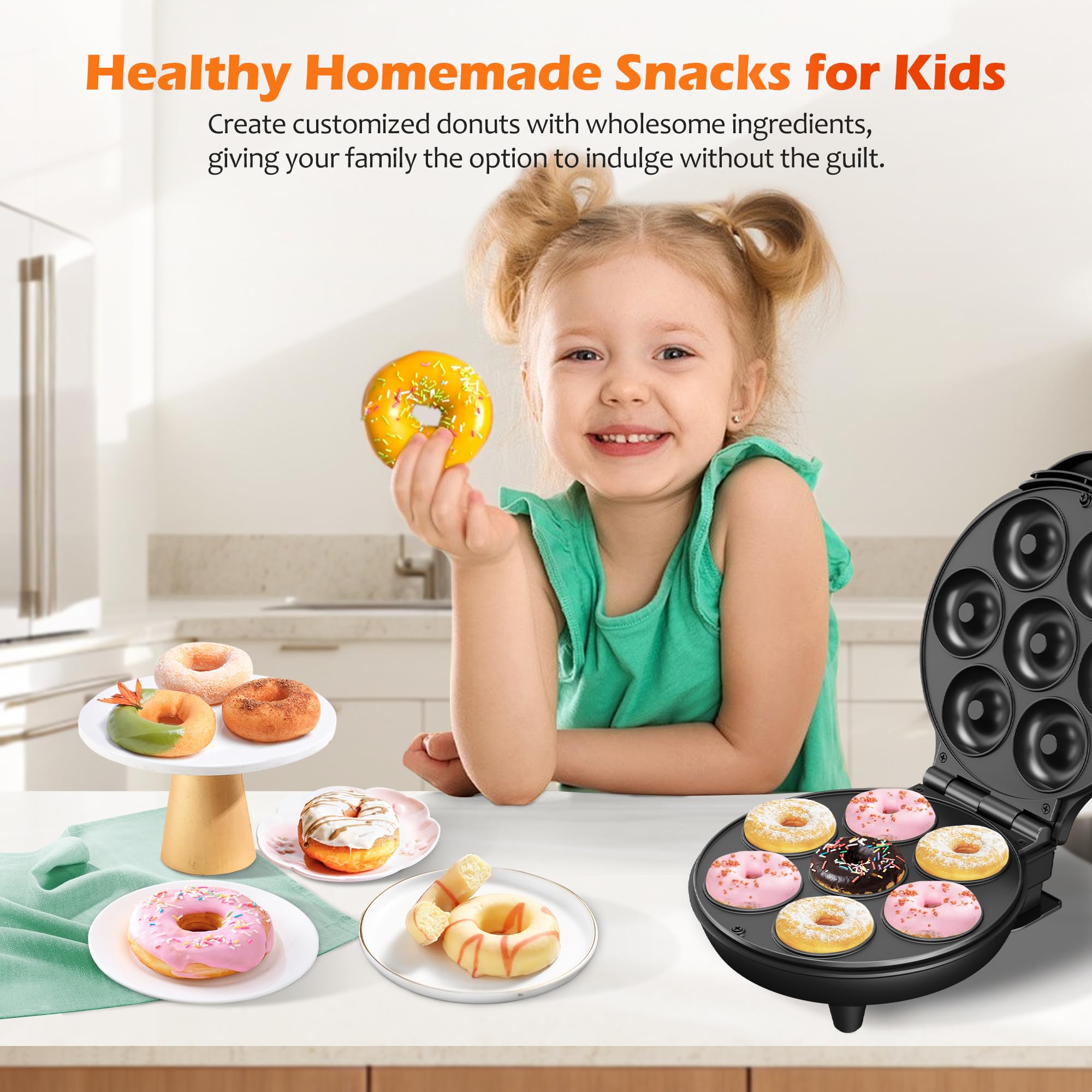 Mini Donut Waffle Cake Maker, 7 Slots Home Baking Machine, Great for Breakfast, Snacks, Desserts and More