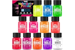 Neon Pigment Powder - 12x10g Premium Fluorescent Powders, Epoxy Resin Pigment Powder for Nail Art, Slime, Painting, Candle, S