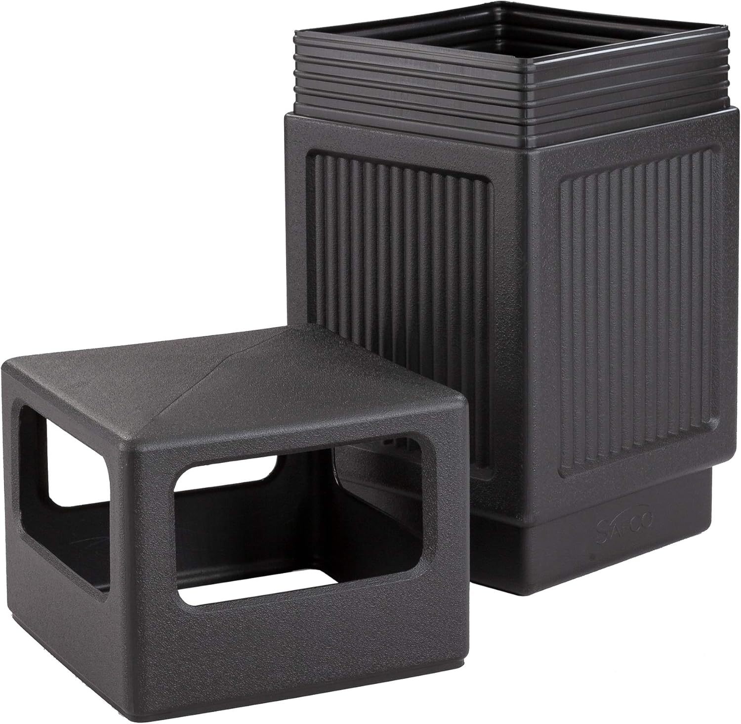 Safco Products Canmeleon Outdoor/Indoor Recessed Panel Trash Can 9476BL, Black, Decorative Fluted Panels, 38-Gallon Capacity : Outdoor Waste Bins : Office Products