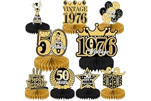 Refavor 50th Birthday Decorations for Men - 9Pcs Black Gold 50th Birthday Party Decorations Women Vintage Table Decor Supplies Honeycomb Centerpieces Happy 50 Years Party Decor