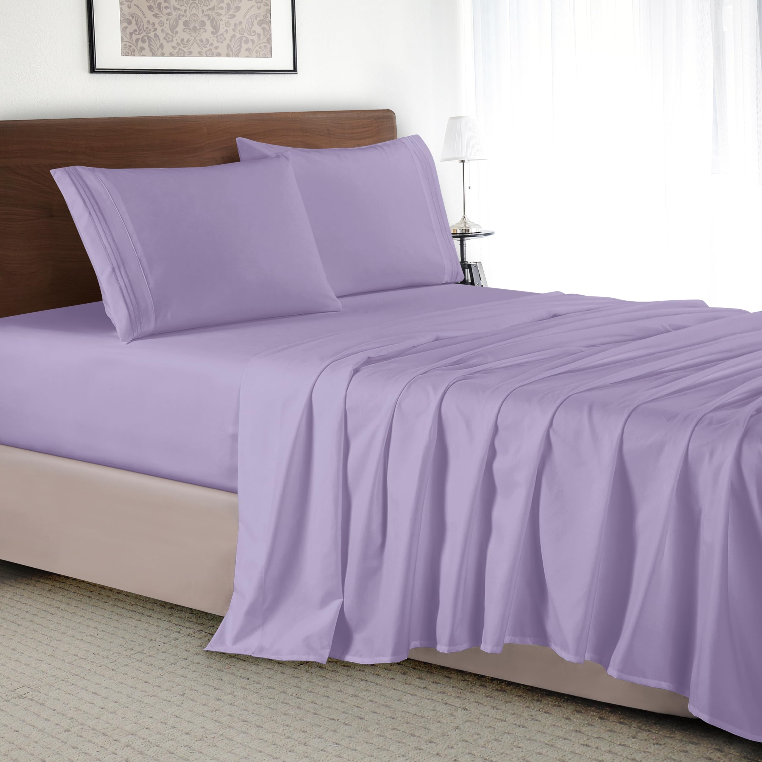 Elegant Comfort Luxury 4-Piece Bed Sheet Set - Luxury Bedding 1500 Thread Count Egyptian Quality, Wrinkle Resistant Cool & Breathable, Easy Elastic Fitted, Twin/Twin XL, Violet