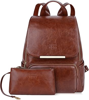 Amazon Coofit コフィー リュック レディース 革 黒 ブラウン バック パック レザー ブラック 女性 リュックサック 大容量 対応 通勤 通学 ブラウン ポーチ Coofit レディース