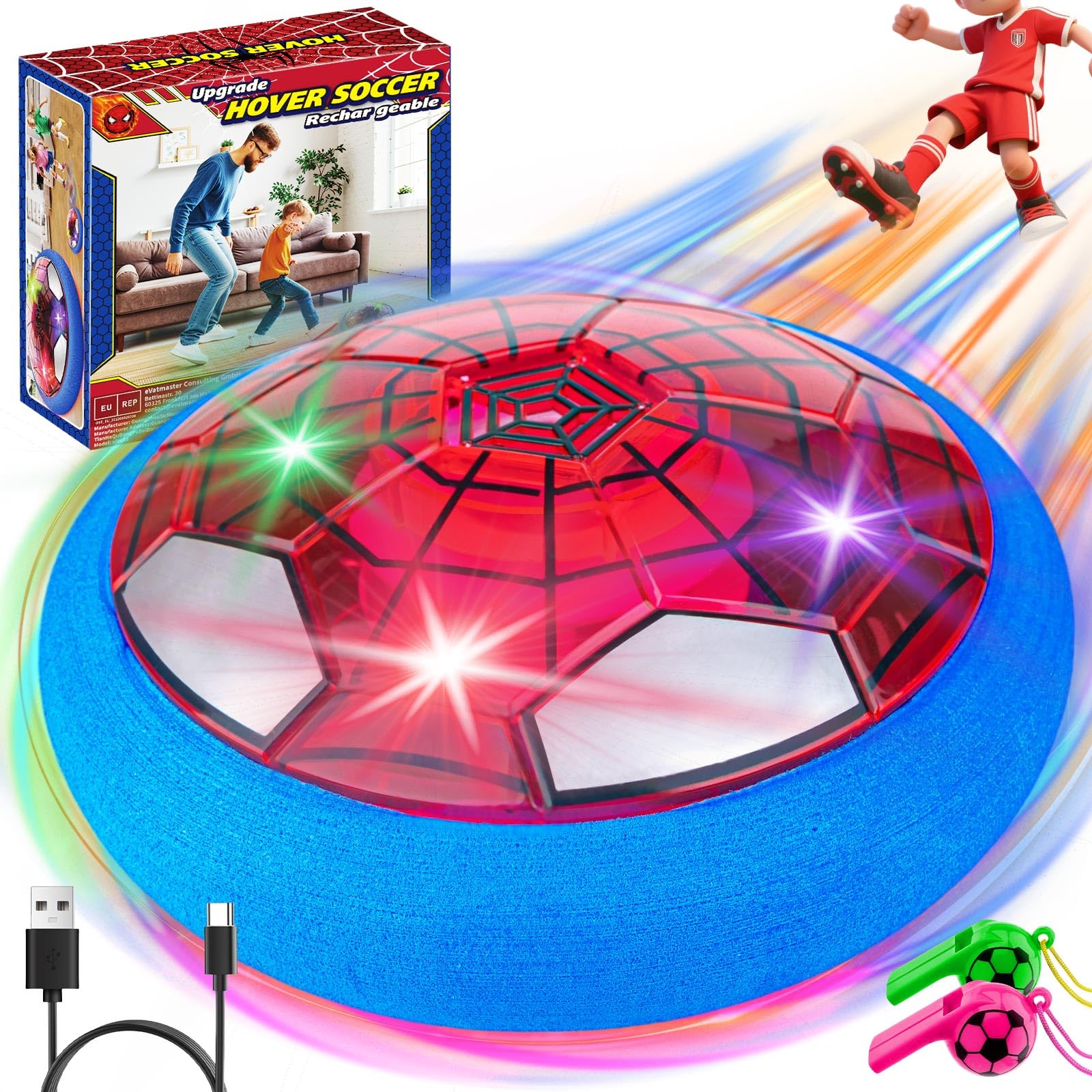 AUTTOYS Spider Hover Football, LED Rechargeable Football Toys for Kids 4-9, Air Power Soccer Ball Gift, Boys Girls Air Soccer Games