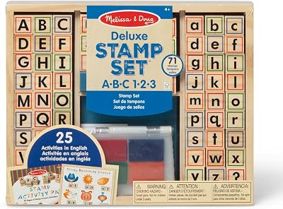 Melissa & Doug Deluxe Letters Numbers Wooden Stamp Set Activity Book Kids 4+