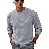 Askdeer Men's Pullover Sweater Waffle Textured Long Sleeve Knit Crewneck Casual Sweater