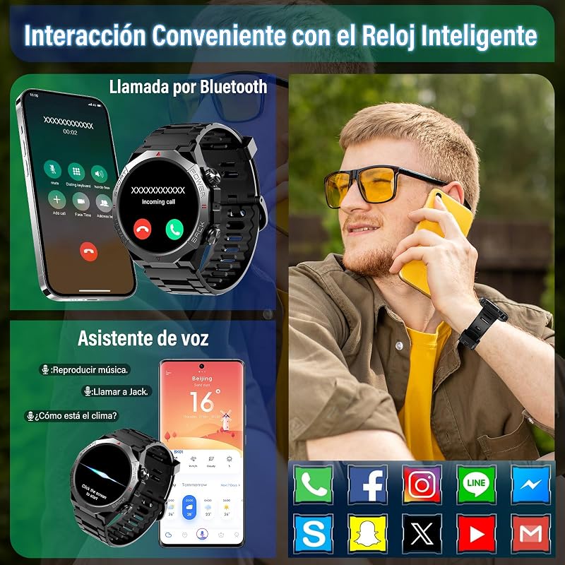 Reloj inteligente hombre mujer, Militar Smartwatch, 1,39 HD pantalla, Negro — foto 3 de 7