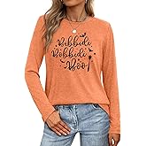 HQP Halloween Shirts for Women: Long Sleeve Pumpkin T Shirt Funny Halloween Graphic Tee Fall Tops