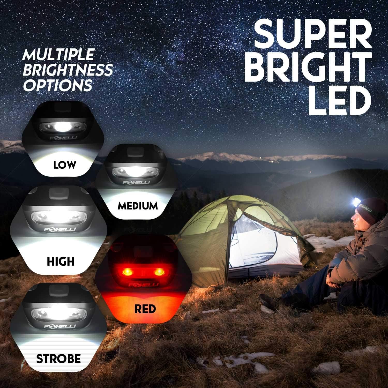 Foxelli Headlamp Flashlight - Super Bright, Lightweight Head Lamp, Comfortable Headband, Perfect for Runners, 3 x AAA Batteries Included: Sports & Outdoors