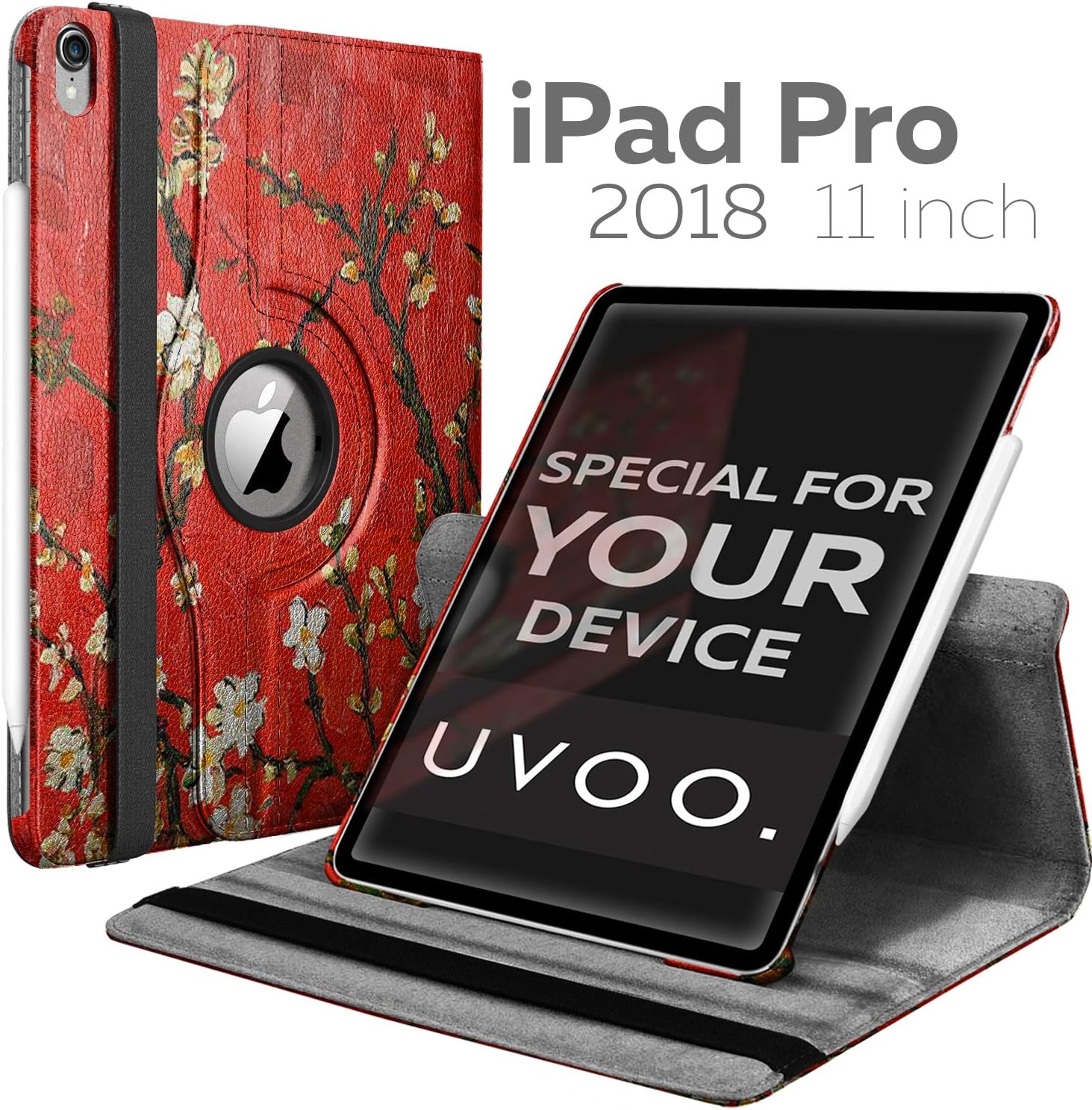 iPad Pro 11 Case 2018-360 Rotating iPad Case - Auto Wake/Sleep Smart PU Leather Cover - Back Protector for 11 inch iPad Pro (Red, Brown, Light Yellow)