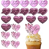 20 PCS Rose Red Valentine's Day Cake Toppers,Love Heart Acrylic Cupcake Toppers Cake Decorations,Engagement Anniversary Wedding Valentine's Day Decorations Birthday Party Supplies