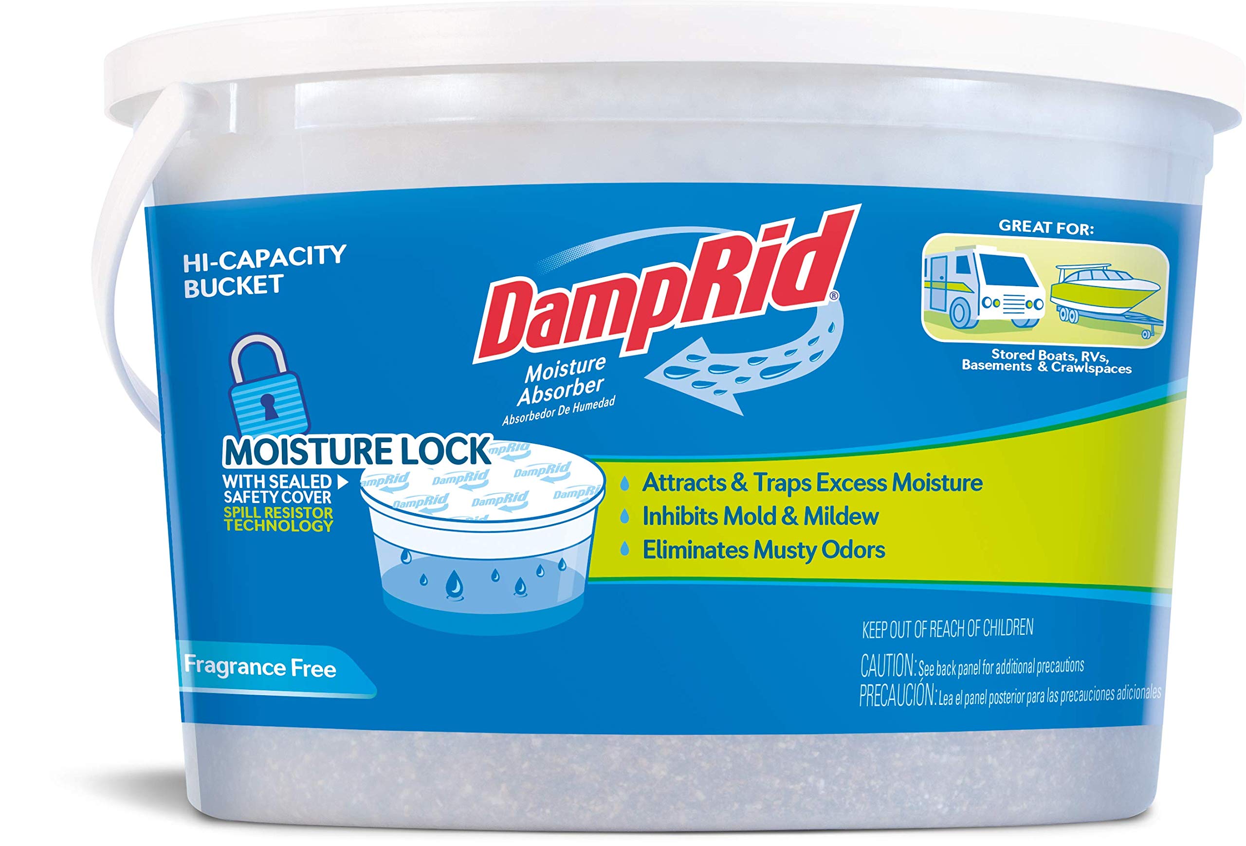 DampRid Moisture Absorber Hi-Capacity Bucket, 4 lb., Fragrance Free, For Fresher, Cleaner Air in Large Spaces, Lasts Up To 6 Months, No Electricity Required