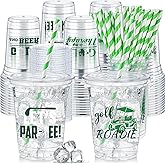 FoldTier 50 Pcs Golf Cups, 12 oz Disposable Plastic Cups with Straws and Lids Golf Clear mug Birthday Bachelor mugs Supplies Birthday Table Decorations Party Favor