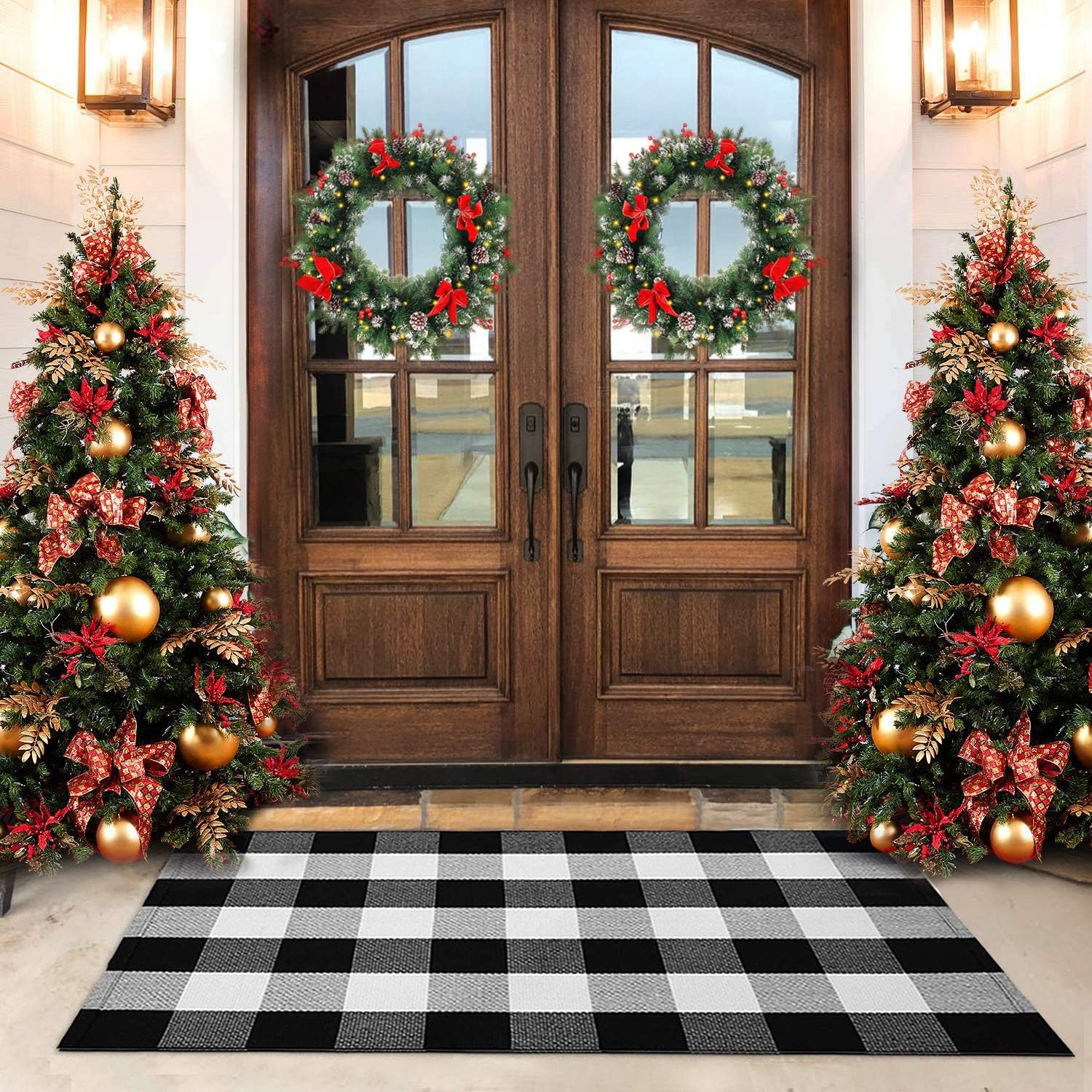 KaHouen Cotton Buffalo Check Rug 27.5 x 43 Inches, Buffalo Plaid Rug, Washable Hand-Woven Outdoor Checkered Rugs for Layered Door Mats/Kitchen/Farmhous (Outdoor Front Door Mat): Kitchen & Dining
