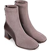 Zelaprox Women's Square Toe Ankle Boots Low Block Heel Chelsea Boots Back Zipper Comfortable Mid Calf Booties Shoes