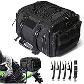 MZS Motorcycle Travel Luggage Bag, 27L Expandable Motorcycle Tail Bag Rack Trunk Saddle Storage, Motorbike Rear Seat Bag With Shoulder Strap Waterproof Rain Cover