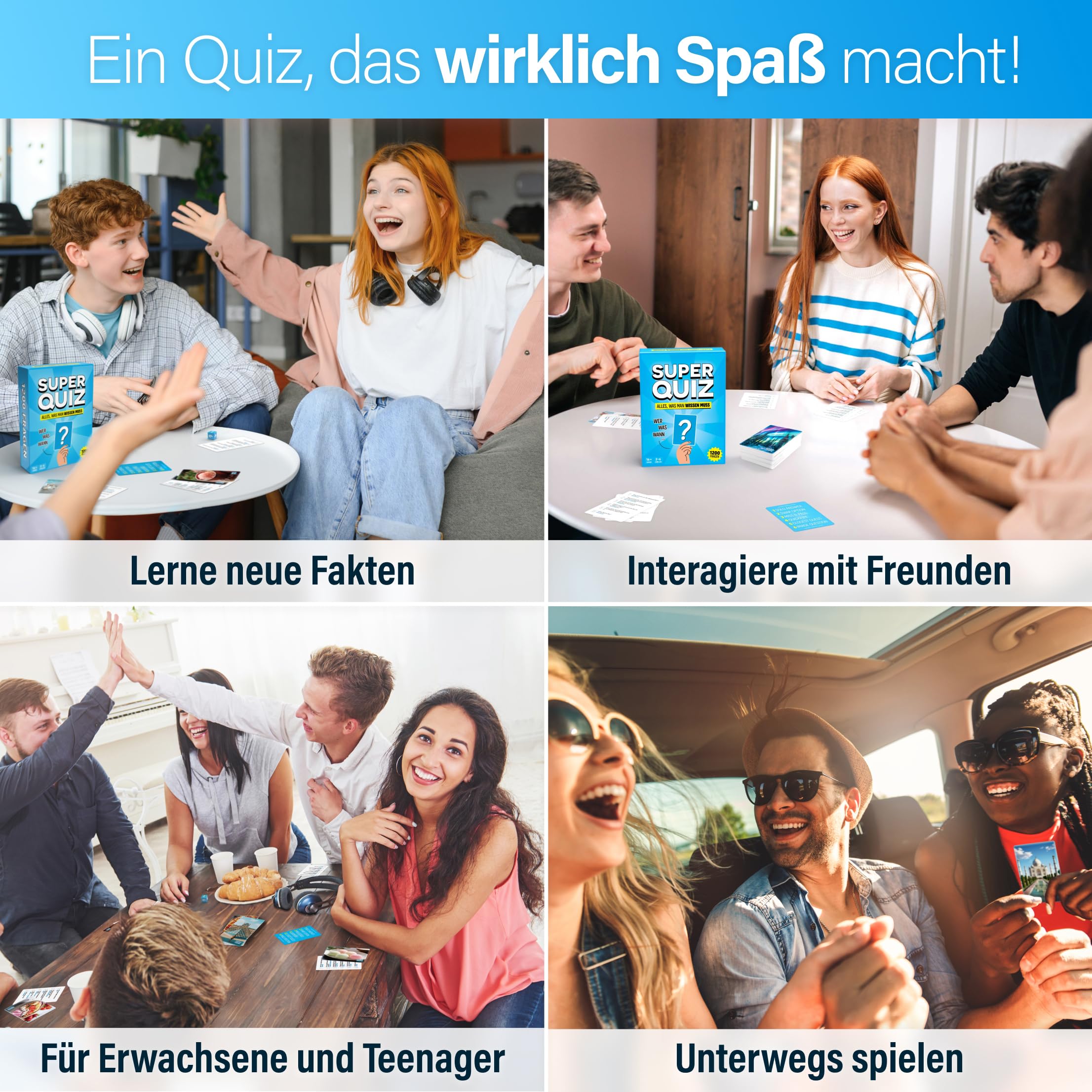 The World Game Super Quiz - Deutsche Version - Trivial Gesellschaftsspiele für Erwachsene mit 1200 Fragen - Brettspiele mit Quizkarten - Wissensspiel für Familie mit Teenagern - Party Spiele 3