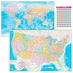NOWMAP AquaShield Double-Sided World and USA Map