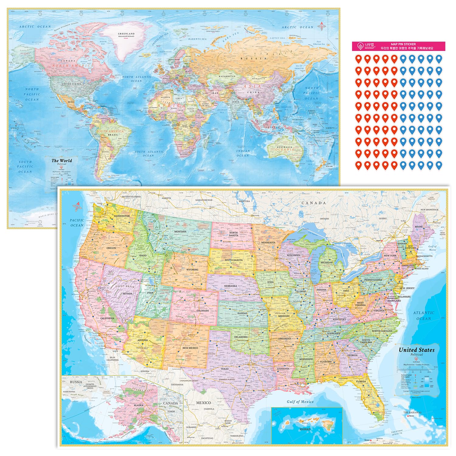 NOWMAP AquaShield Double-Sided World and USA Map
