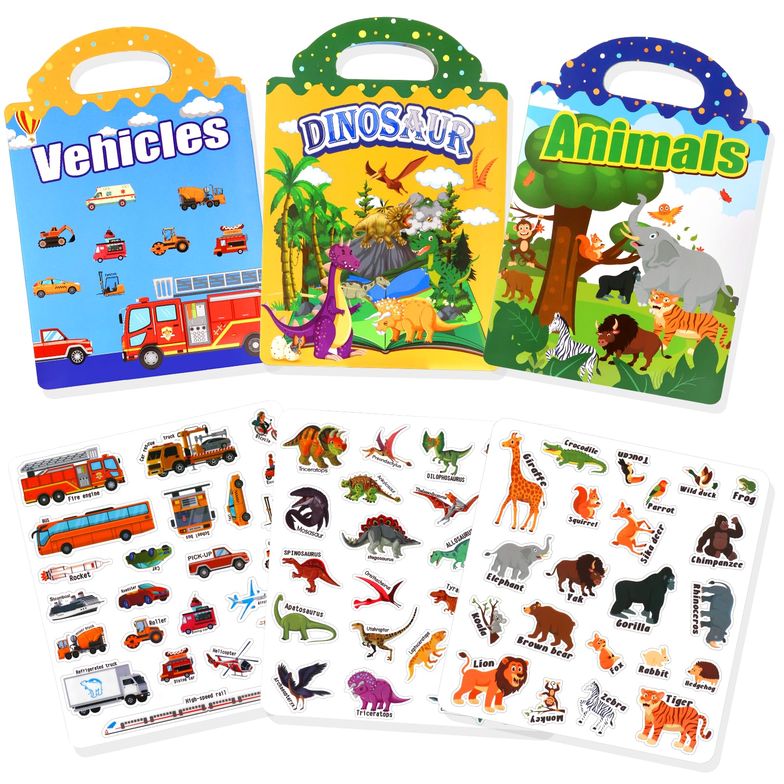 BuyCard Reusable Sticker Book - 3 Pack 3D Sticker Book for Kids,Toddler Books for 2+ Year Olds Travel Airplane Activity for Kids Scene Storybook Sticker for Boys Girls — image 1