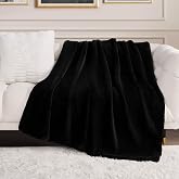 Juicy Couture Black Solid Rabbit Mink Faux Fur Throw Blanket - 50"X70" - Plush Faux Fur Blanket for Sofa or Bed