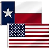Yamiuo American Flag and Texas Flag, 3x5 Ft Embroidered Stars Heavy Duty 210D Nylon USA Flag and TX Flag with Brass Grommets, Sewn Stripes, TX and US Combo Pack (3x5Ft US+TX Flag)