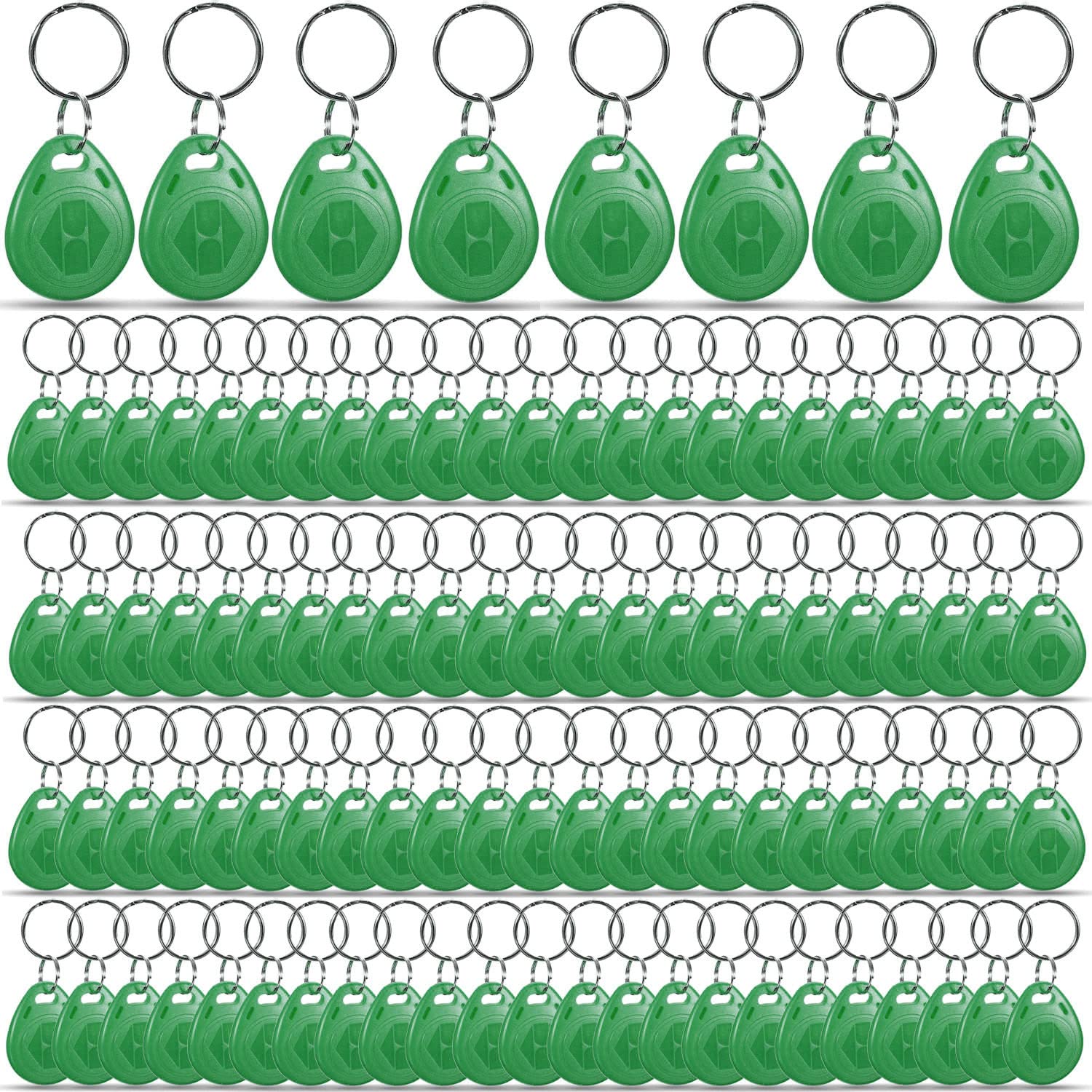 100 X Green RFID Tags Key fobs - 125Khz READ ONLY Proximity ID Card Token Access Control | By UMTMedia®