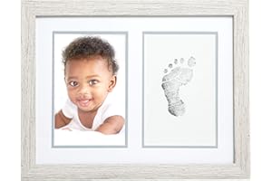 Kate & Milo Rustic Baby Footprint Keepsake Frame with Non-Toxic Ink Pad Kit – Woodland Nursery Décor for Handprint or Photo Display