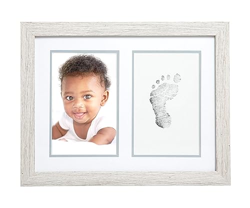 Kate & Milo Rustic Baby Footprint Keepsake Frame with Non-Toxic Ink Pad Kit – Woodland Nursery Décor for Handprint or Photo Display