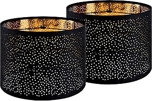 GOSO Black Lamp Shades Set of 2, Drum Lamp Shade with Etching Crystal Design,13 "Top x 13" Bottom x 10 "High, Lamp Shades for