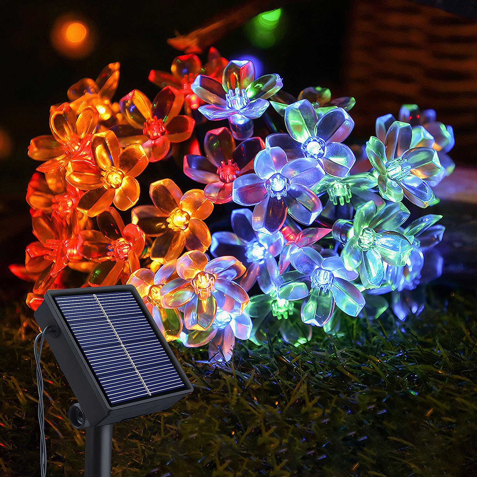 Solar String Lights Outdoor Garden, 14m 120 LED Solar Cherry Blossoms Fairy Lights, 8 Modes Solar Powered Flower Lights, Waterproof Sakura Flower Decoration for Garden Wedding Yard Wall Christmas