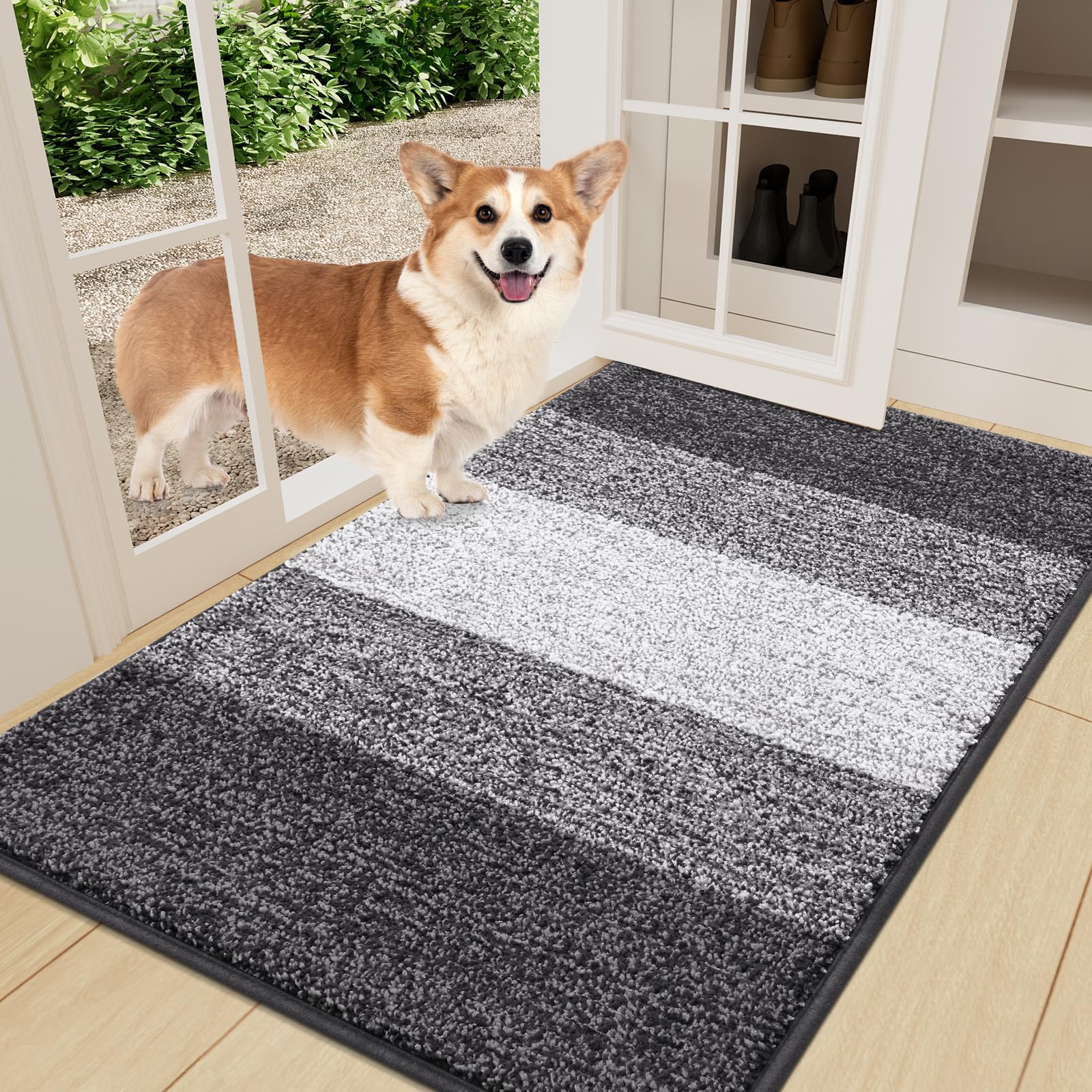 Photo 1 of Smiry Dog Door Mat for Muddy Paws, Absorbs Moisture and Dirt, Low-Profile Entryway Mat with Non-Slip Backing, Entry Indoor Outdoor Doormat for Inside Floor (36x24 Inches, Grey)