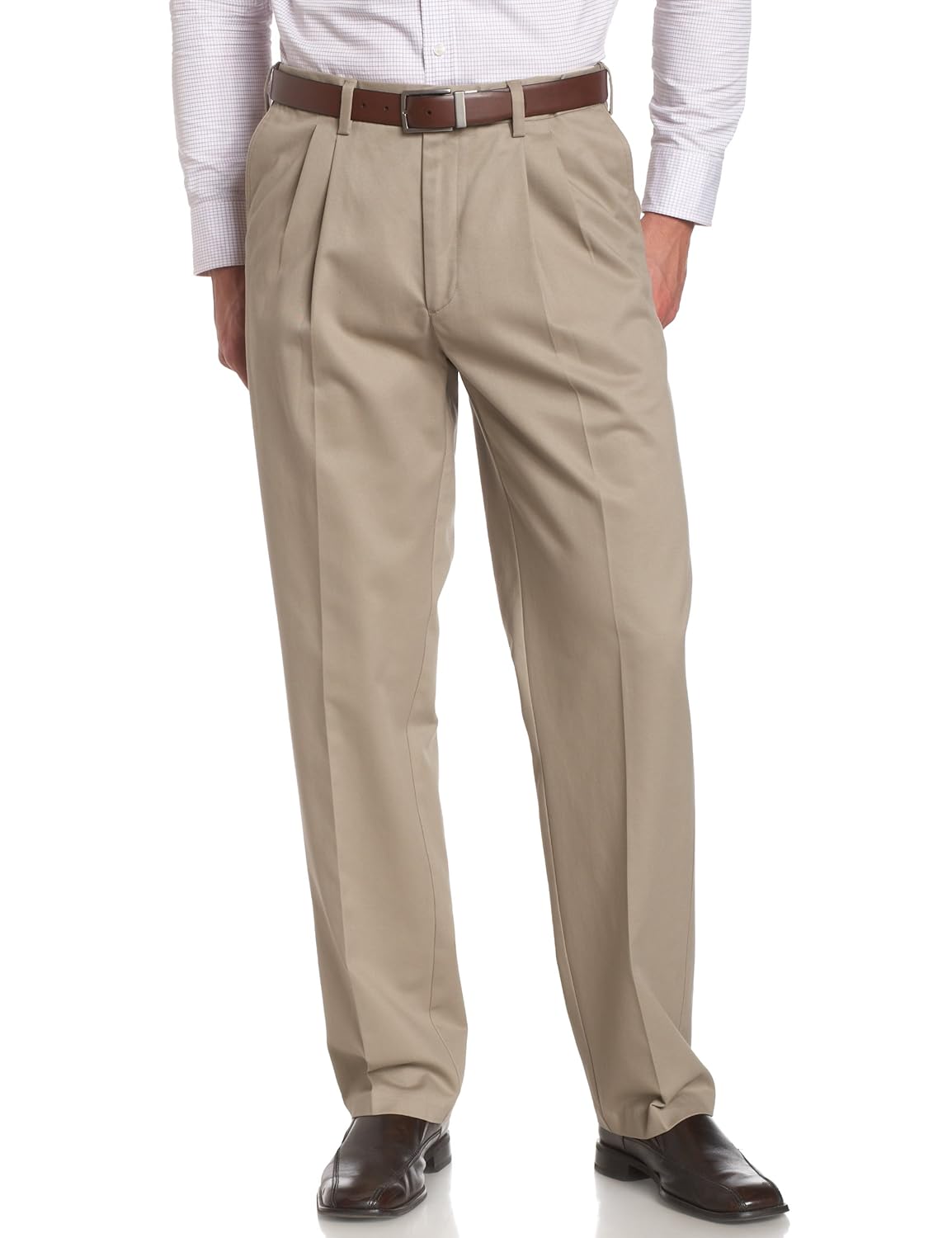 Savane Men's Big & Tall Wrinkle Free Pleated Twill Pant, Khaki, 48W 30L