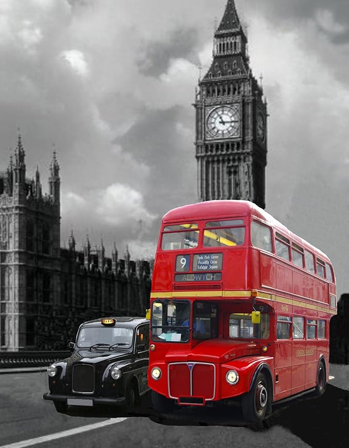 London big ben red bus canvas art print picture 20"x30" framed and