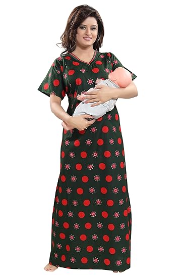 Women's Cotton Circle Print with Invisible Zip Pattern Feeding/Maternity/Nursing Nighty