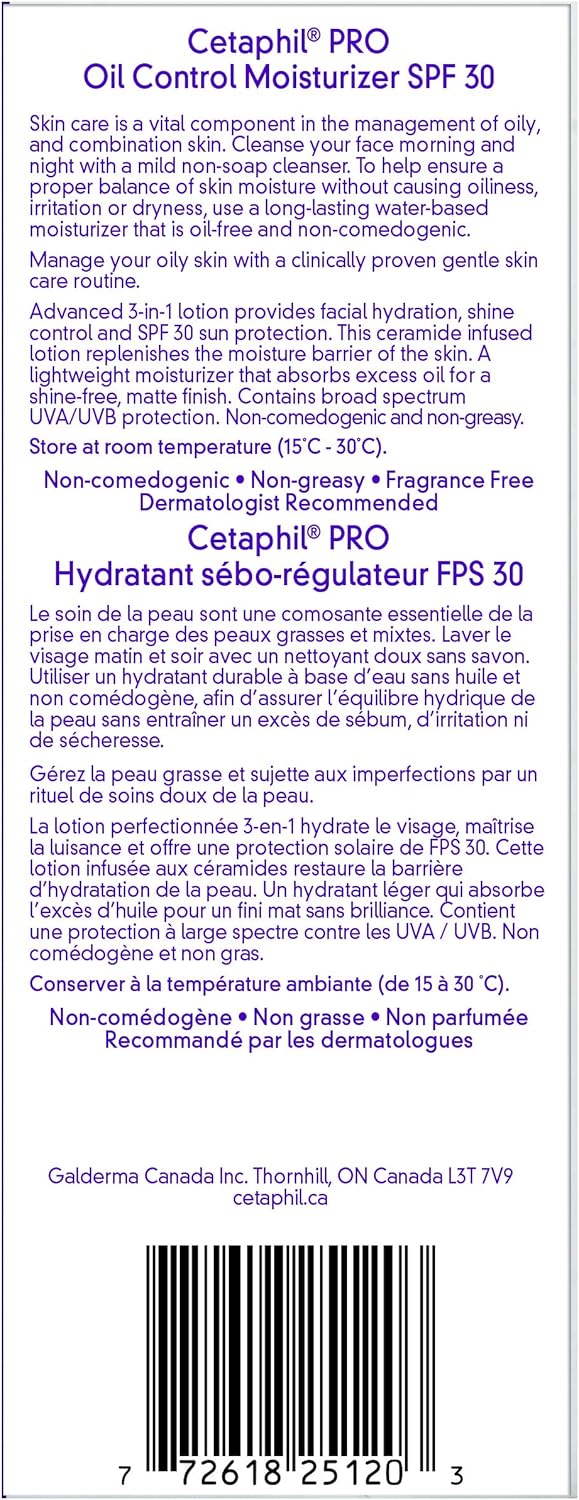 cetaphil pro oil absorbing moisturizer ingredients