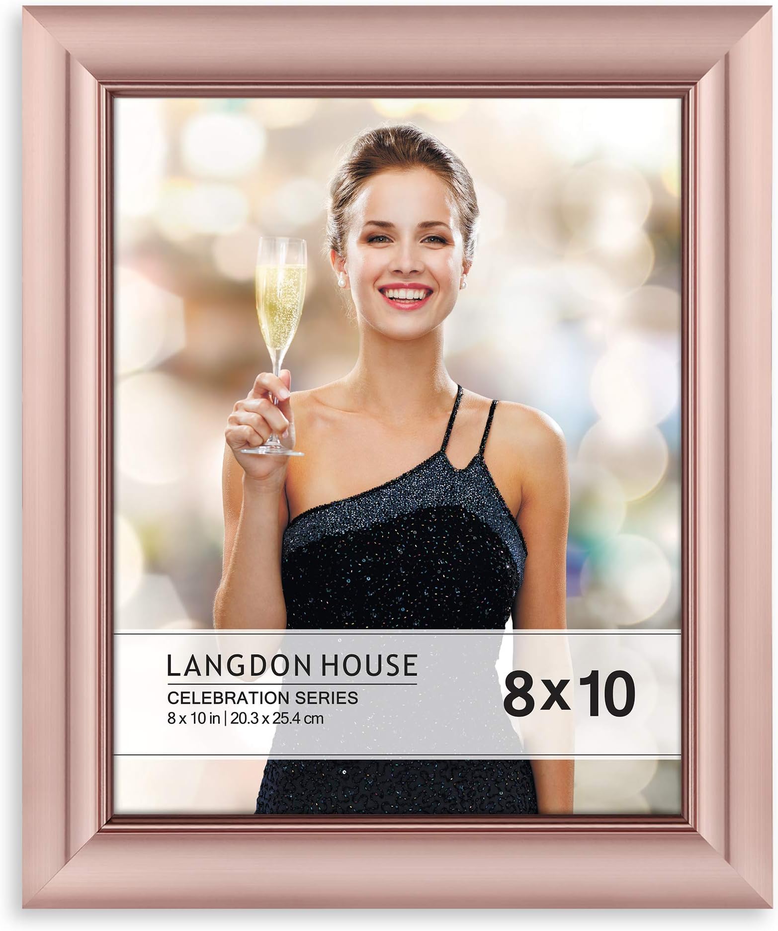 Langdon HouseLangdon House 8x10 Rose Gold Picture Frame, Contemporary Glam Photo Frame 8 x 10, Wall Mount or Table Top, Celebration Collection